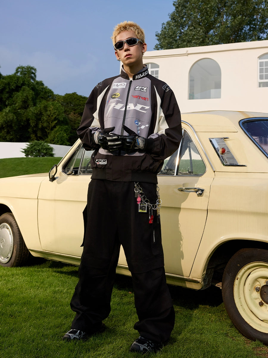 Harshandcruel Retro Contrasting Structure Stitching Racing Suit