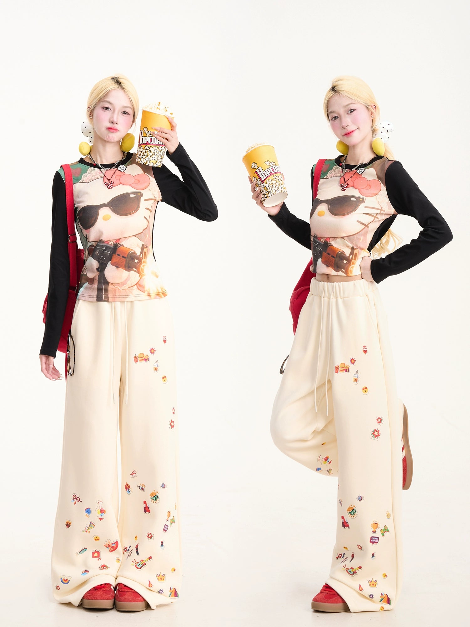 Kenvibe Fun Print Lazy Loose Drawstring Casual Straight Pants