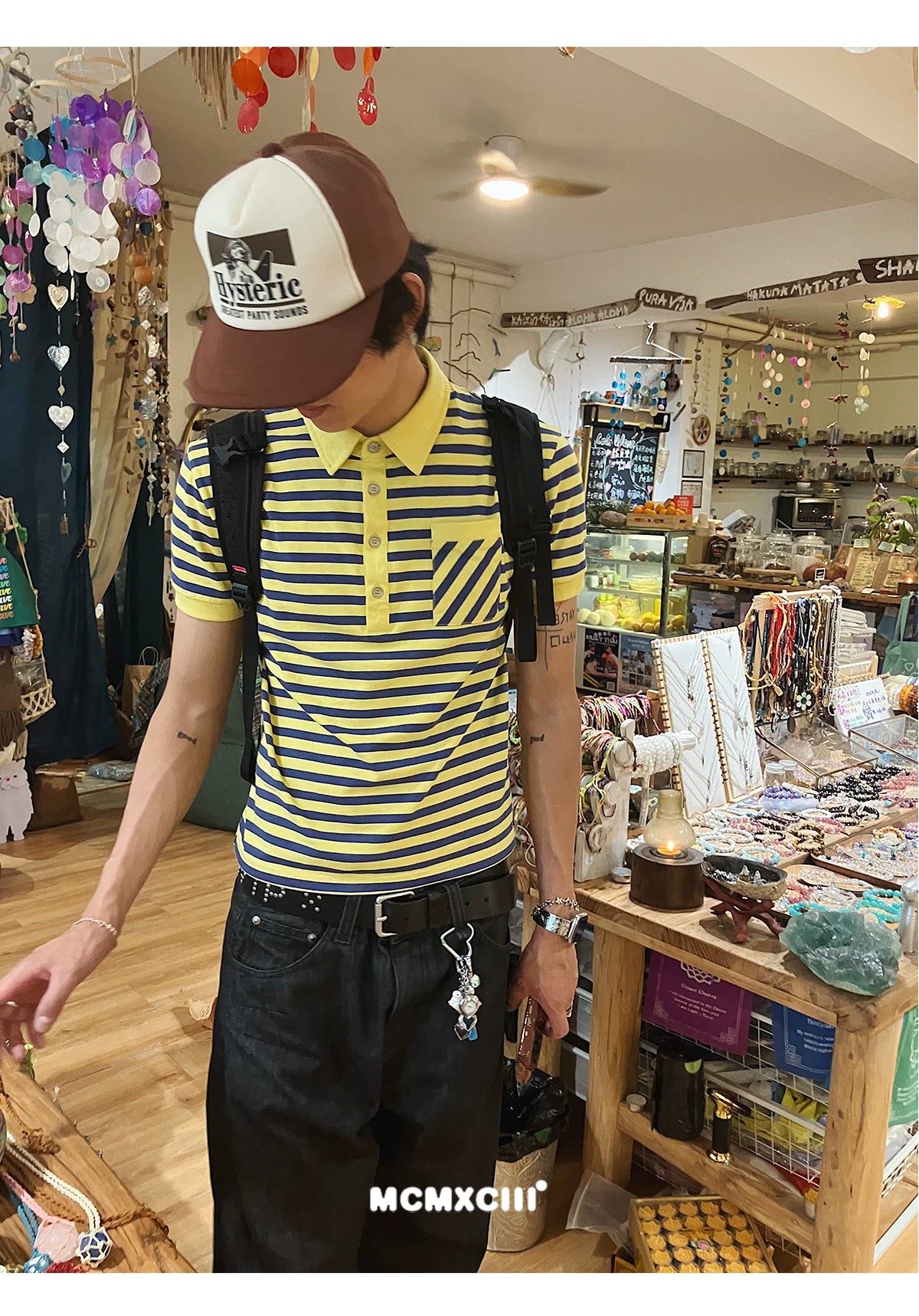 McXMCII Striped Front Shoulder Slim Polo Tee
