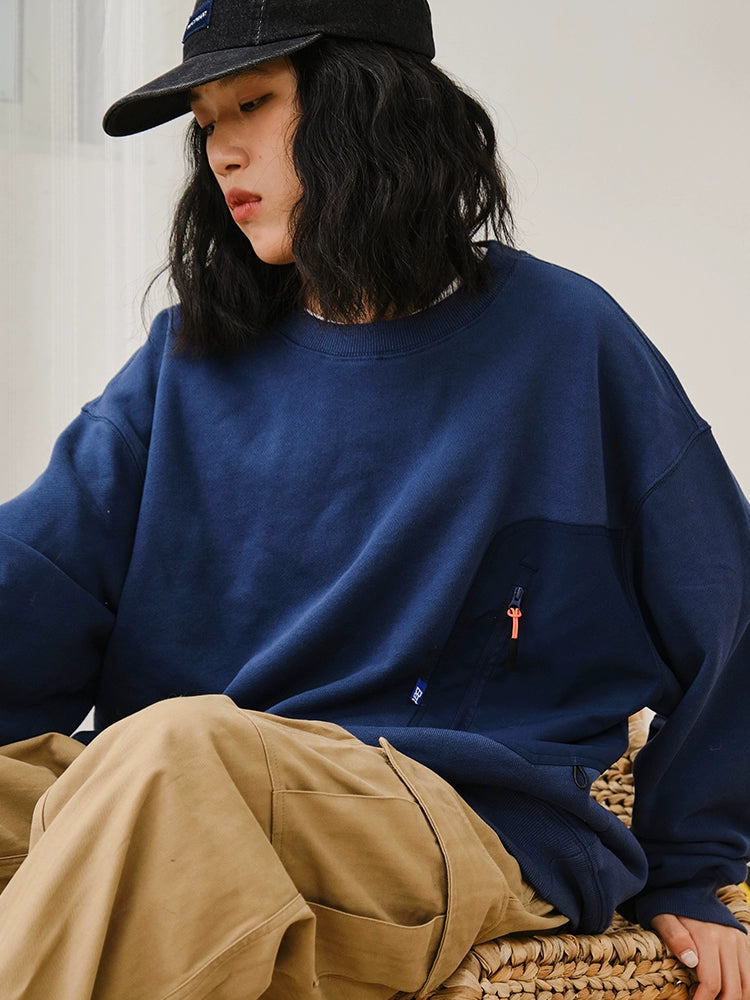 (Clearance) Battles Stitching Zipper Pocket Thick Needle Embroidered Sweater