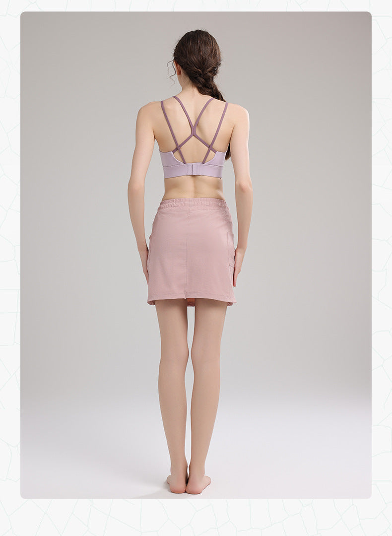 TIANQINGSE Elastic High Waist Lined Yoga Sports Skirt
