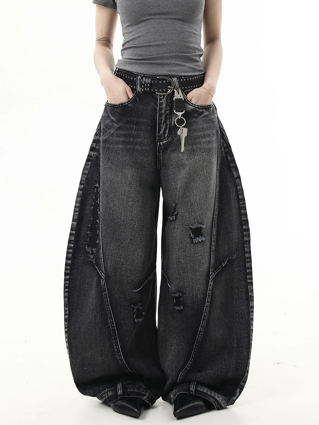 BLACKLISTS Ripped Premium Wide Leg Jeans