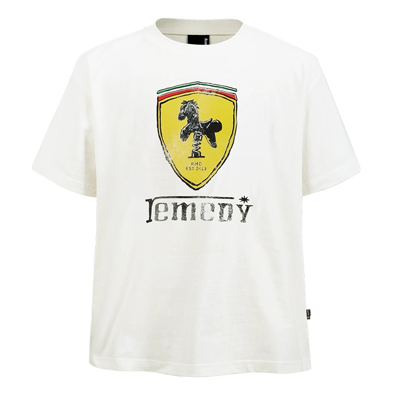 Remedy Rocking Horse Print Loose Round Neck Tee