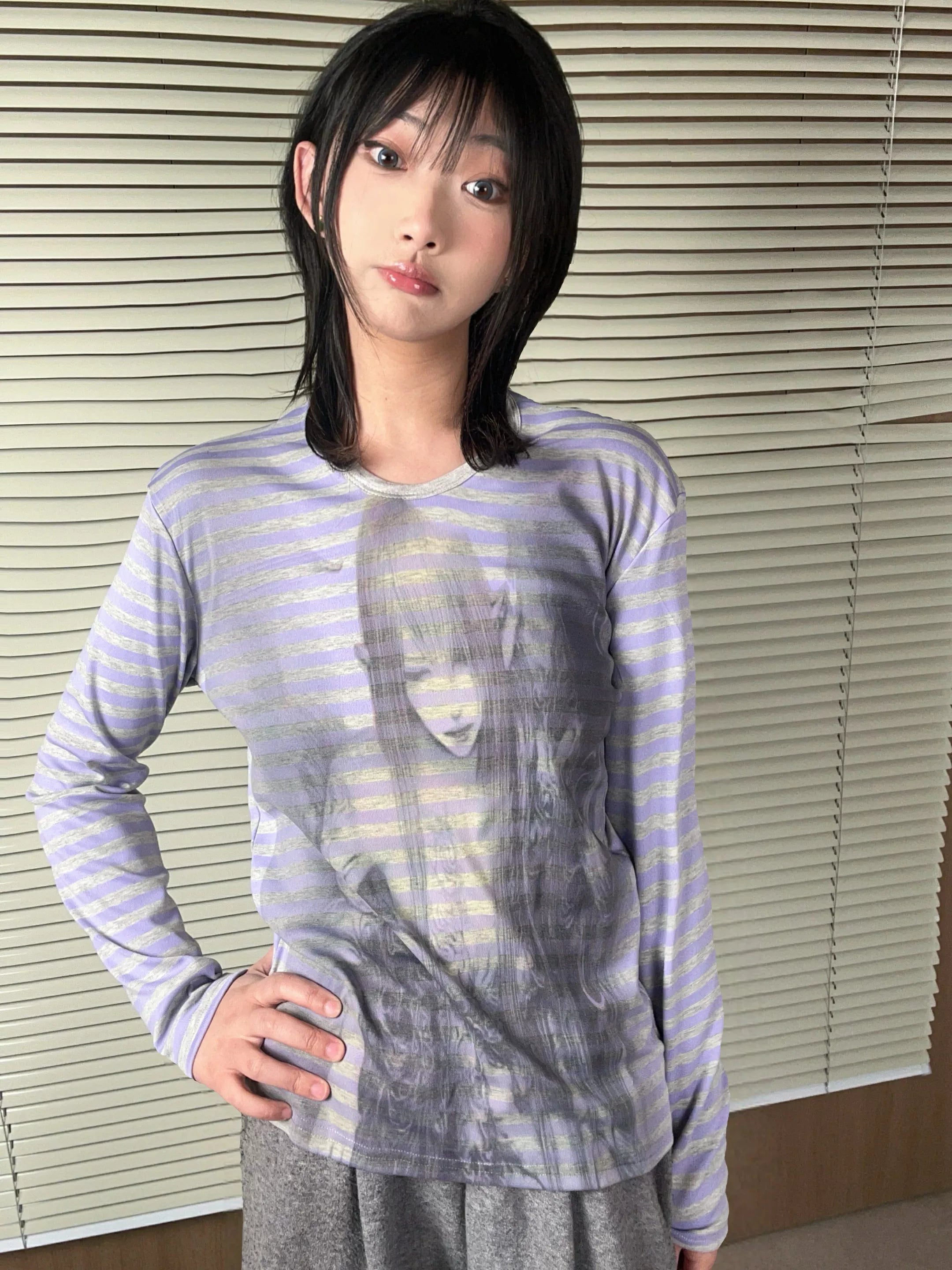 WEBBAR Striped Casual Versatile Long Sleeve