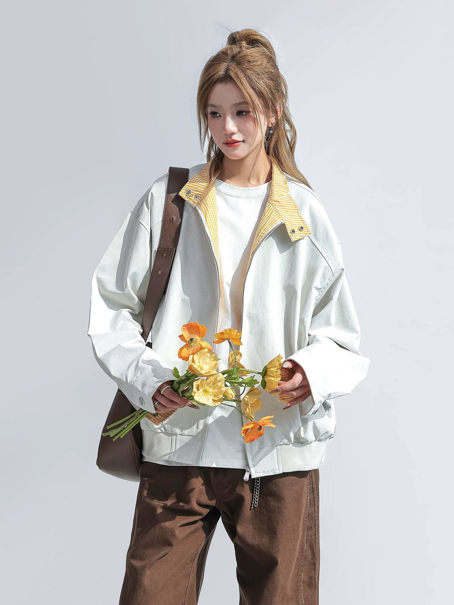 CHANT2nd Contrasting Color Plaid Splicing Loose Coat
