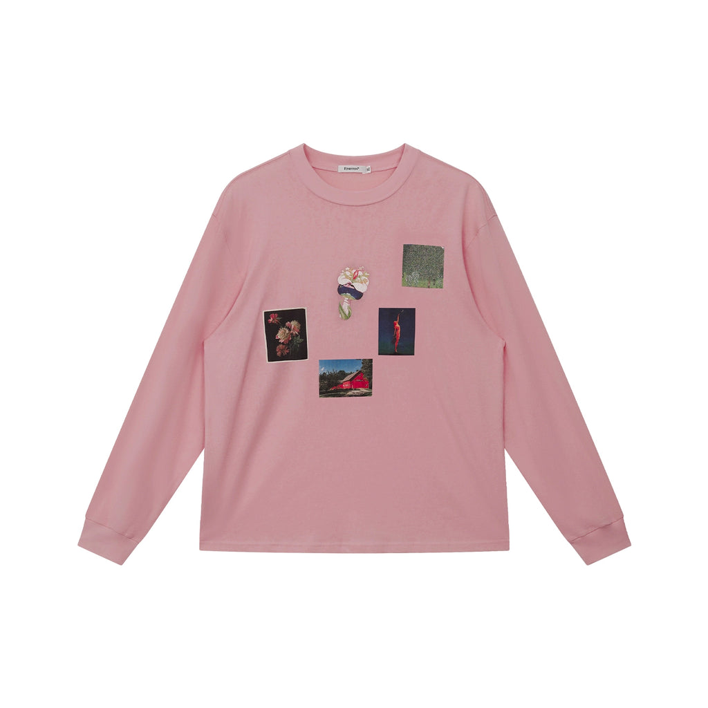 FUNKYFUN Plant Flower Collage Print Loose Long Sleeve