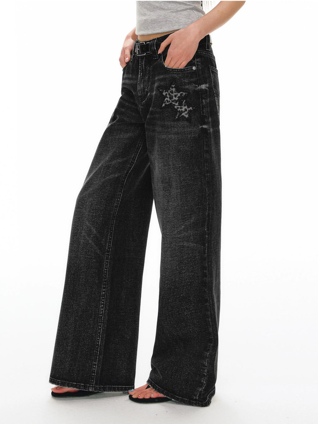 Ariseism Vintage Star Embroidery Straight Wide Leg Jeans