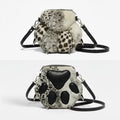 DND4DES   Plush Leopard Print Bear Claw Bag Genuine Leather Messenger Bag