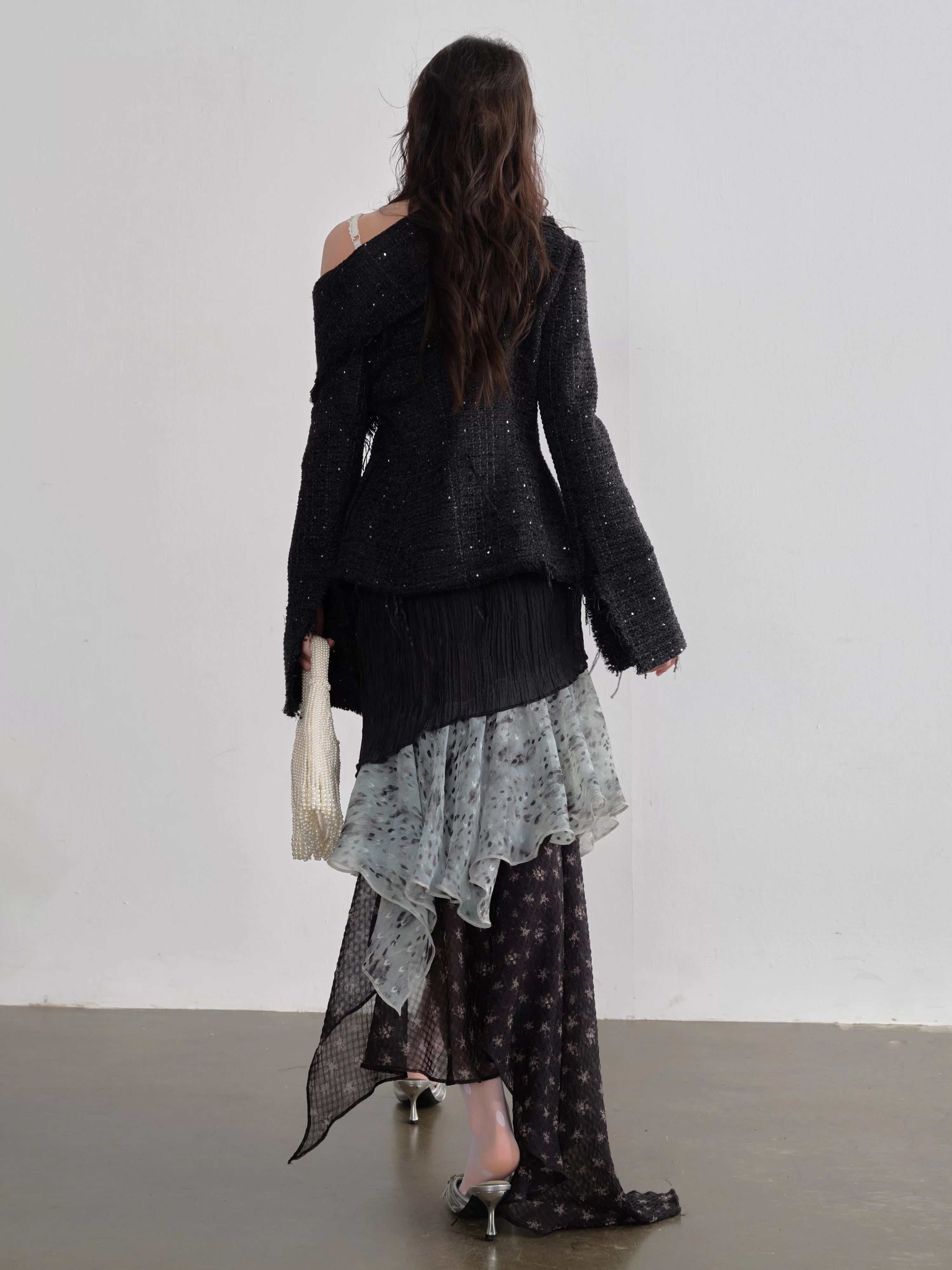 JNYLON Stitching Contrasting Color Irregular Half Skirt
