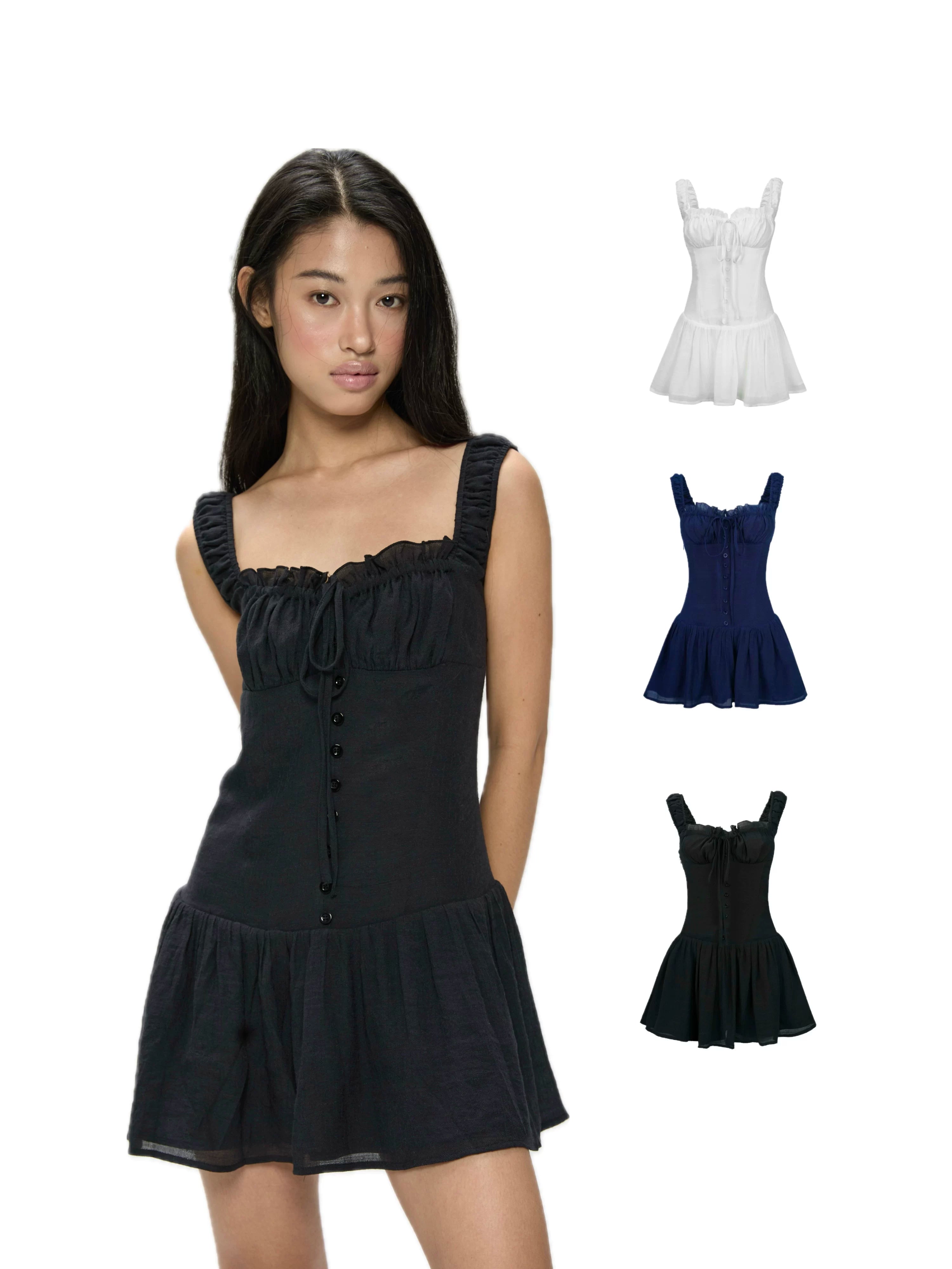 Veryrareme Tencel Square Neck Cinched Waist Sundress