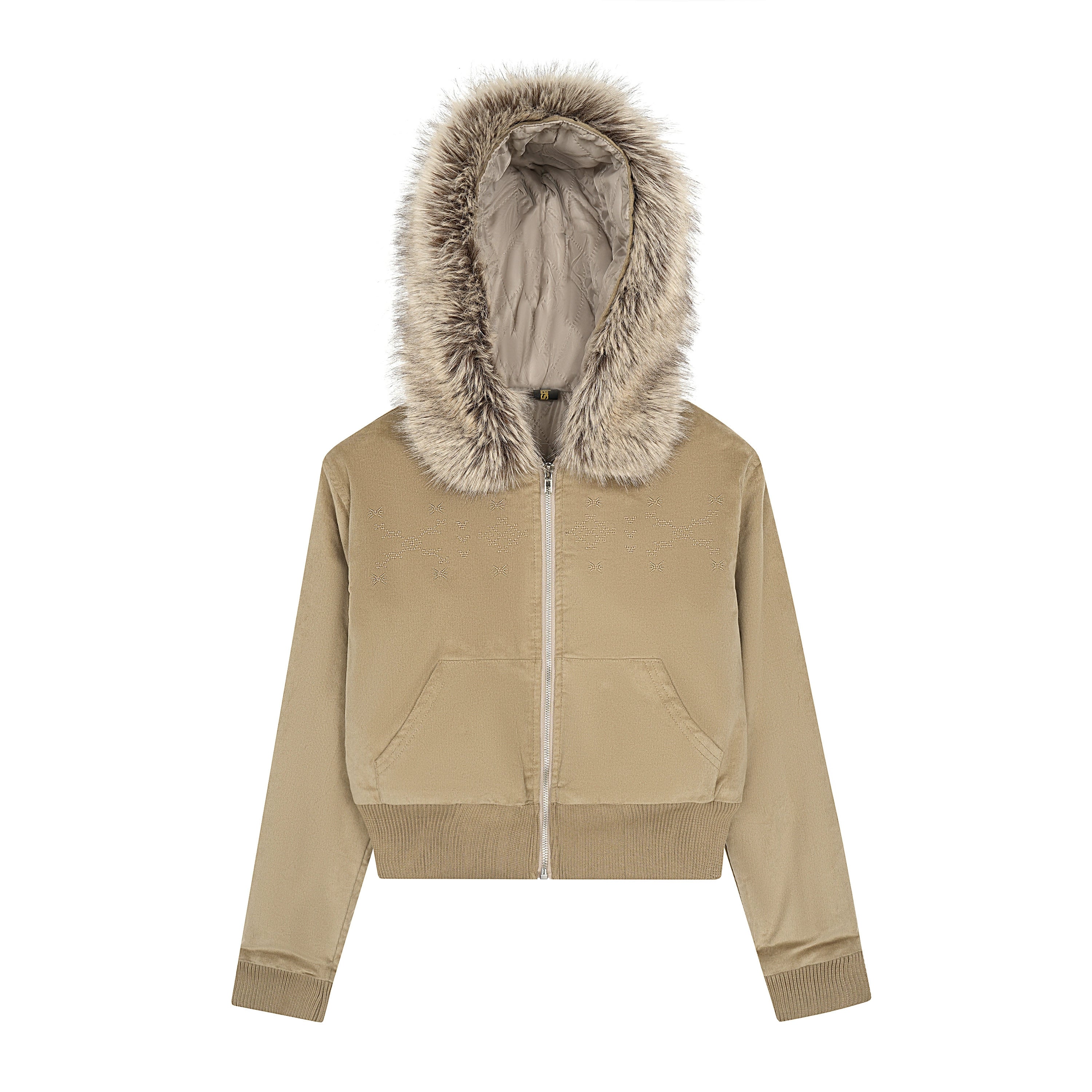 EAHO Retro Fur Collar Padded Short Hooded Sweater