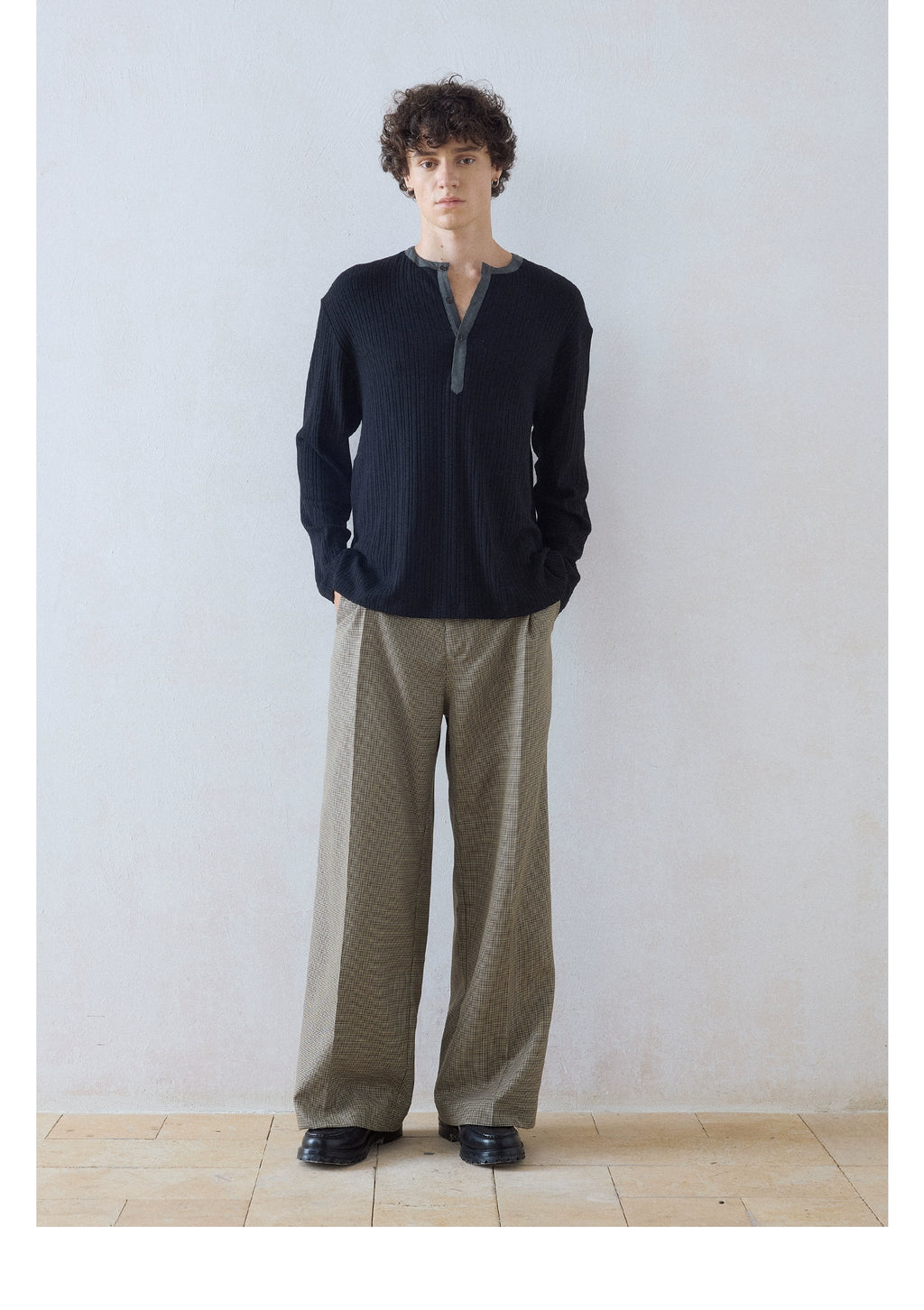 DIMC Henry Collar Button Casual Long Sleeve