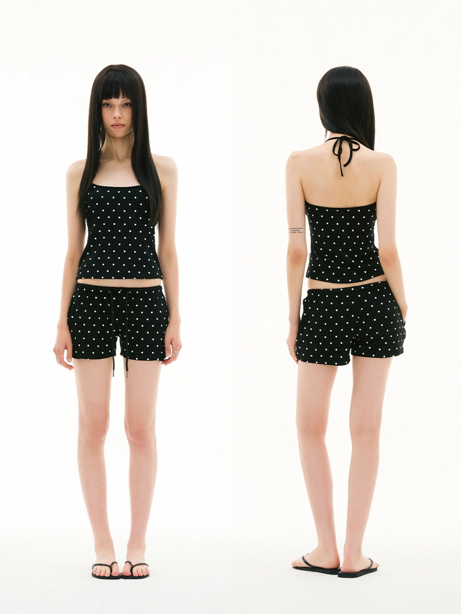 FUNKYFUN Full-printed Polka-dot Elastic Waist Three-point Casual Shorts