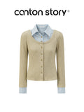Cantonstory Temperament Fake Two Lapel Long Sleeves