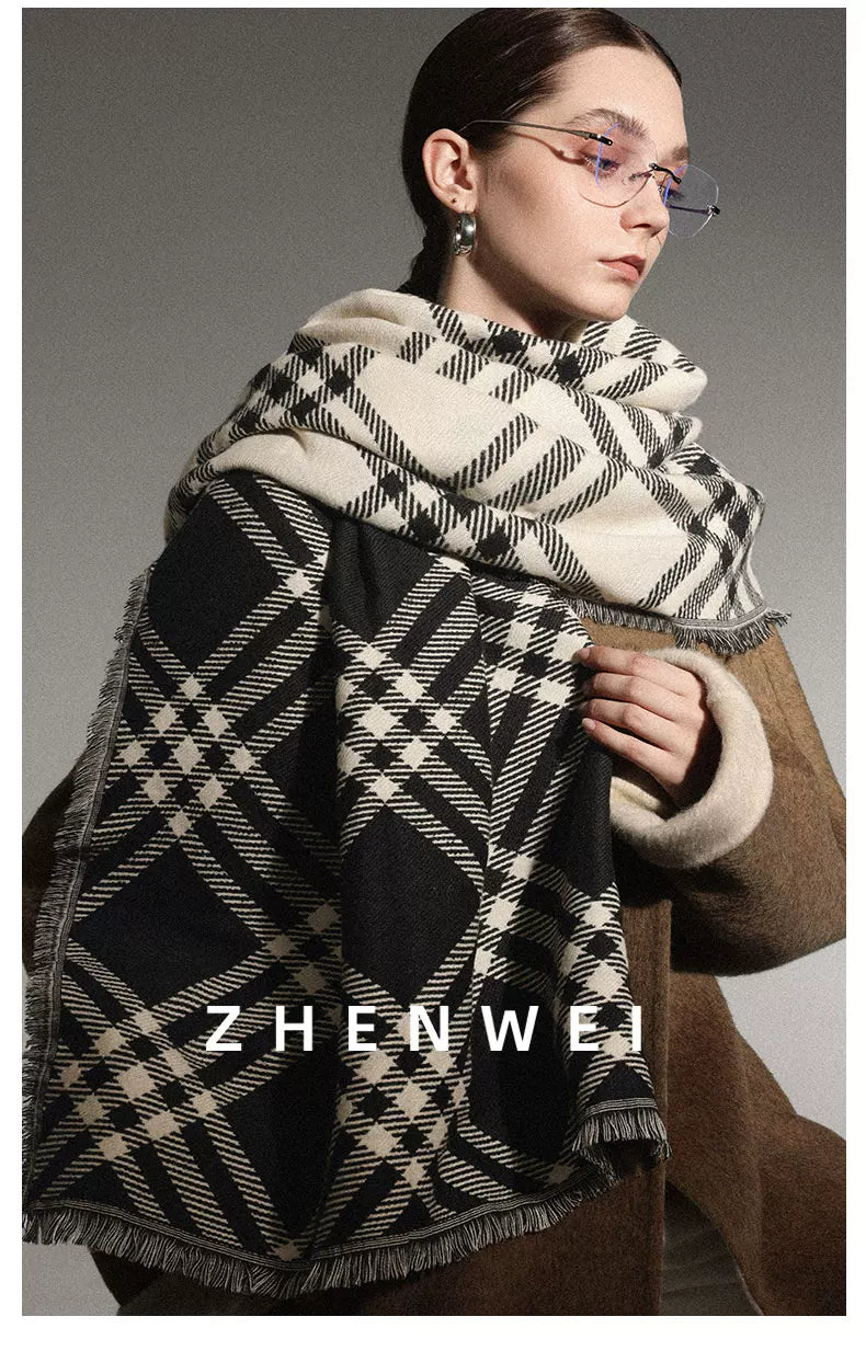 ZHENWEI Lengthened and Widened Shawl Plaid Striped Scarf