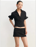 LINY LIBERTY Pinch Pleated V-neck Short Waist Shirt