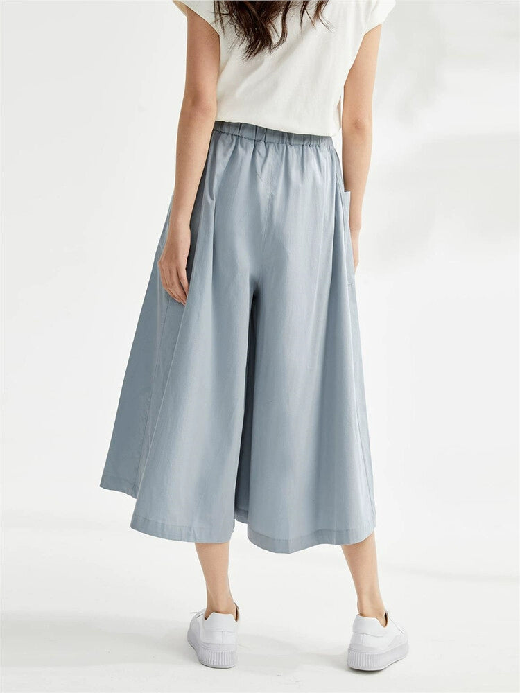 Giordano High Waist Wide Leg Elastic Waist Thin Cropped Pants