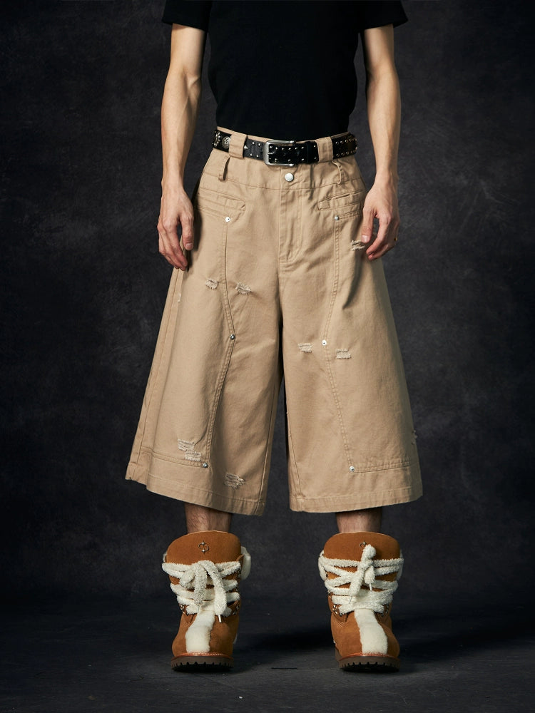 NOMANIAI Ripped Tooling Straight Cropped Pants