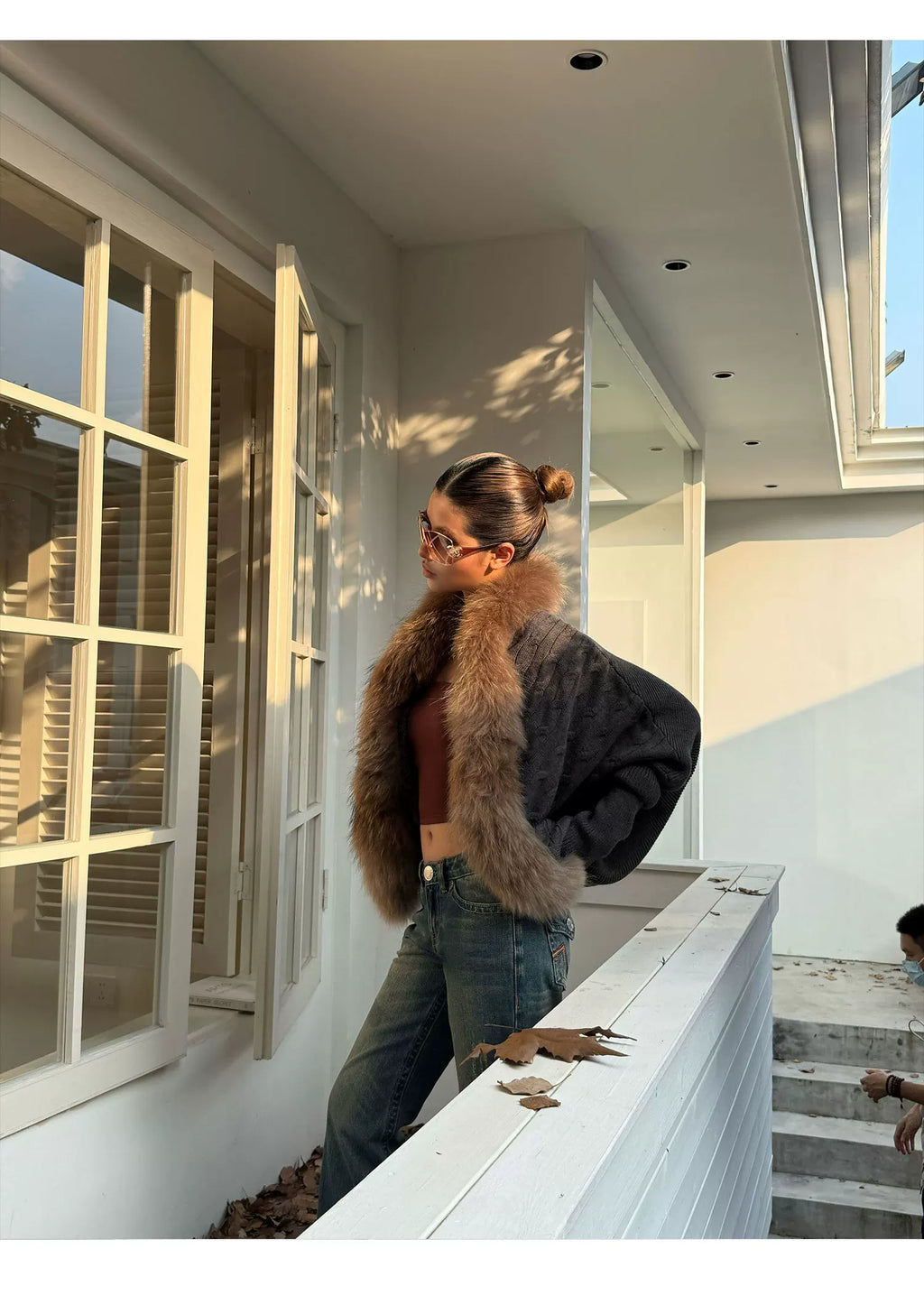 Audwyn Raccoon Fur Knitted Sweater Bat Sleeve Lazy Jacket