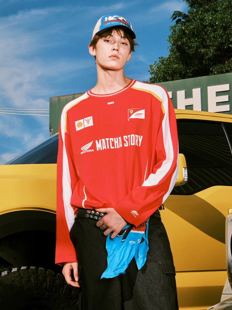 MATCHA STORY Splicing Thin Sports Loose Long Sleeves