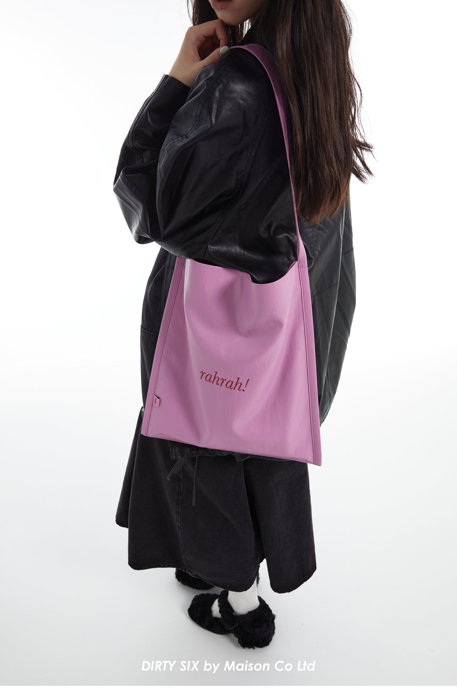 DirtySix "rahrah!" contrasting embroidery thread leather tote bag