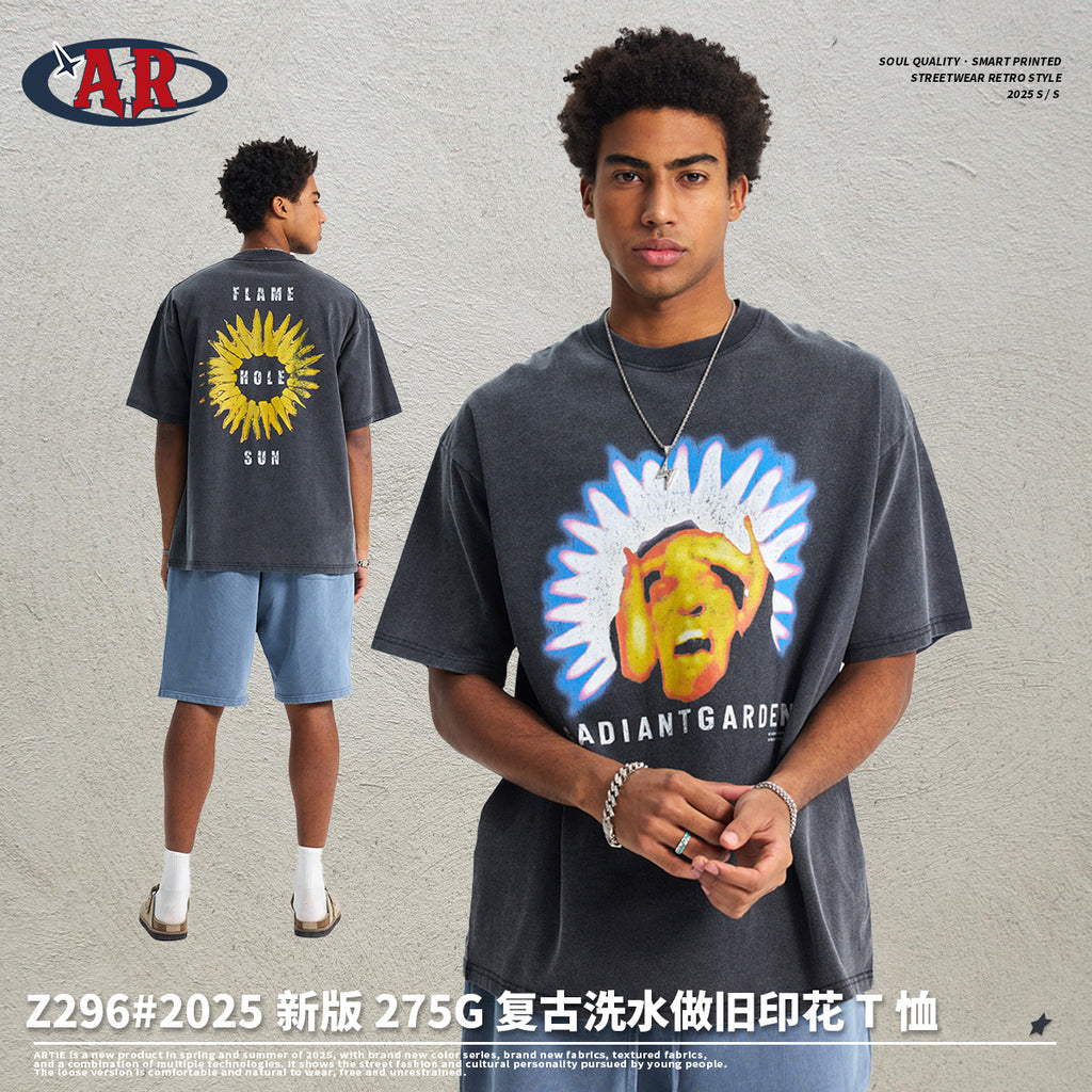 ARTIE Washing Retro Trendy Brand Printed Tee