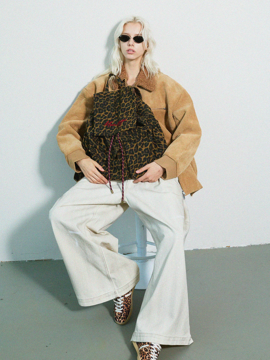 Momogigi Vintage Leopard Print Canvas Large Capacity Backpack