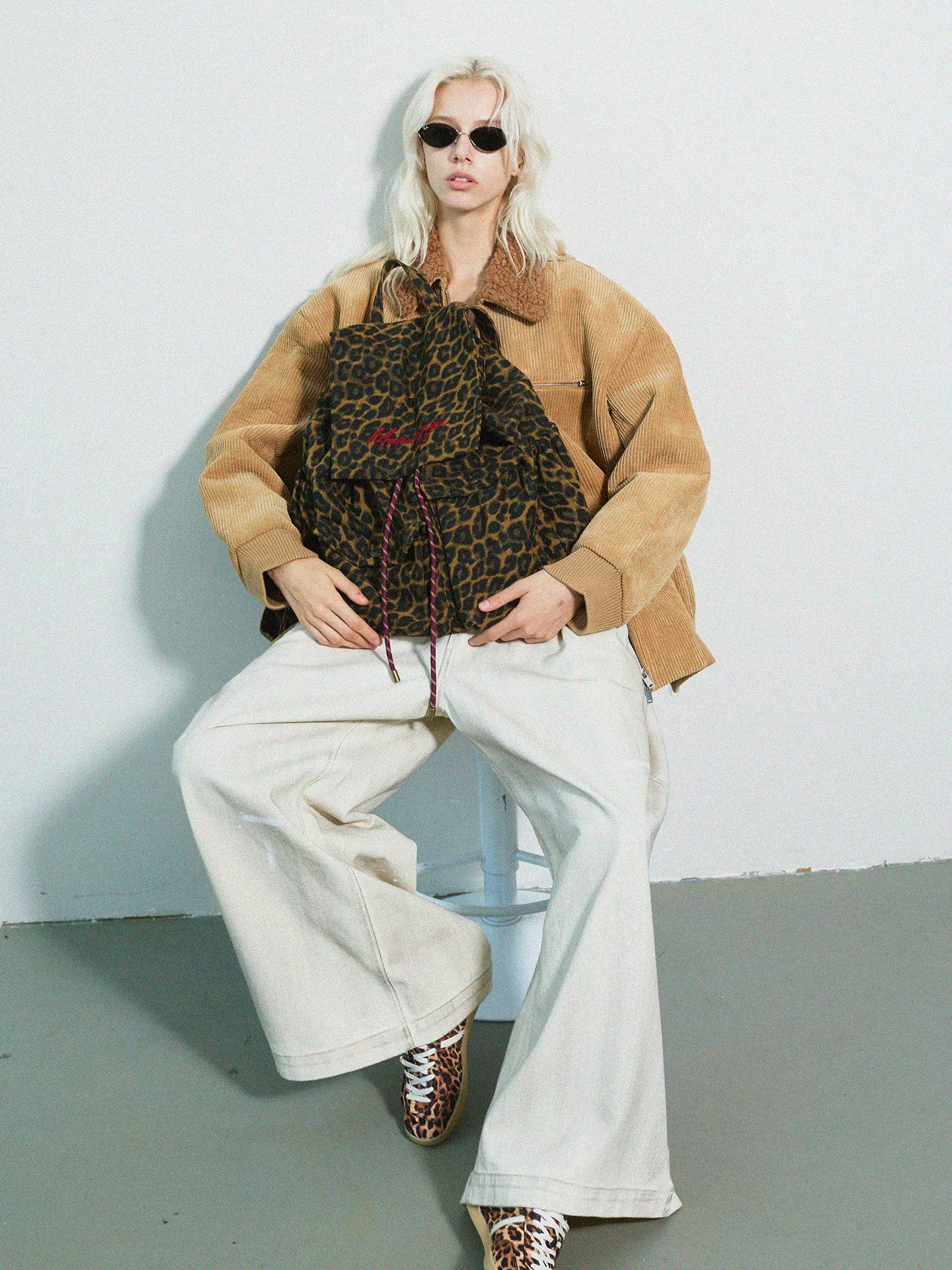 Momogigi Vintage Leopard Print Canvas Large Capacity Backpack