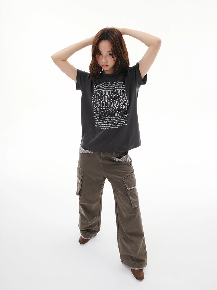 FUNKYFUN Pin Slogan Old Sense Printing Tee