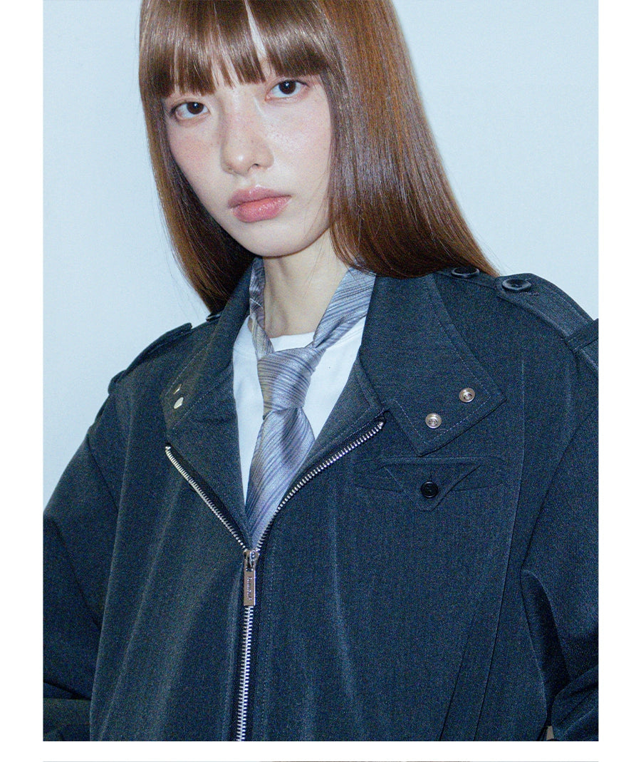 FUNKYFUN Silhouette Short Wide Drawstring Stand-up Collar Suit Jacket