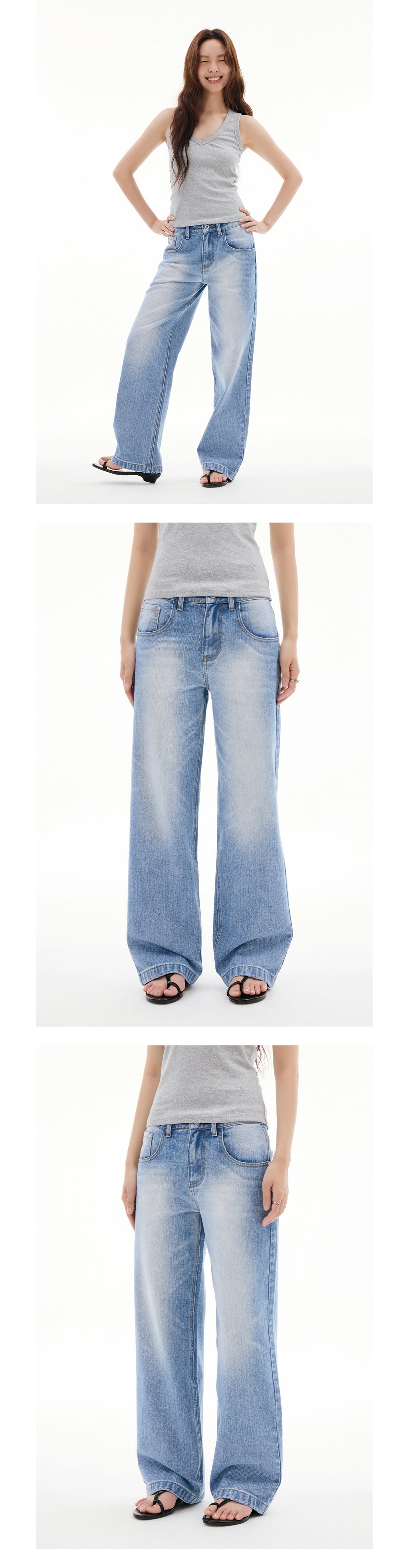 FUNKYFUN Straight Tube Made Old Ma Liu Mid-waist Denim Trousers