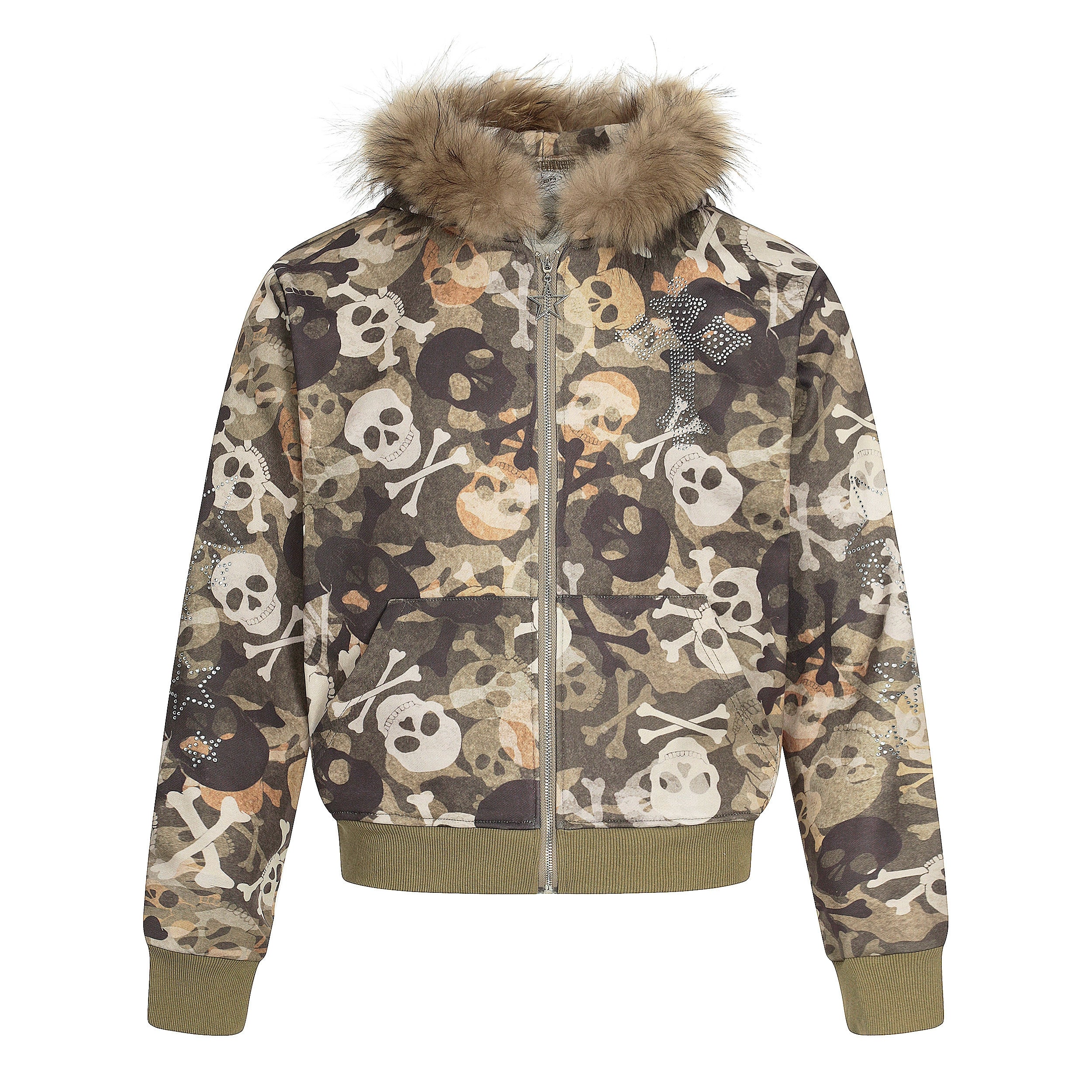 BANGU Vintage Camouflage Fur Collar Jacket Cotton