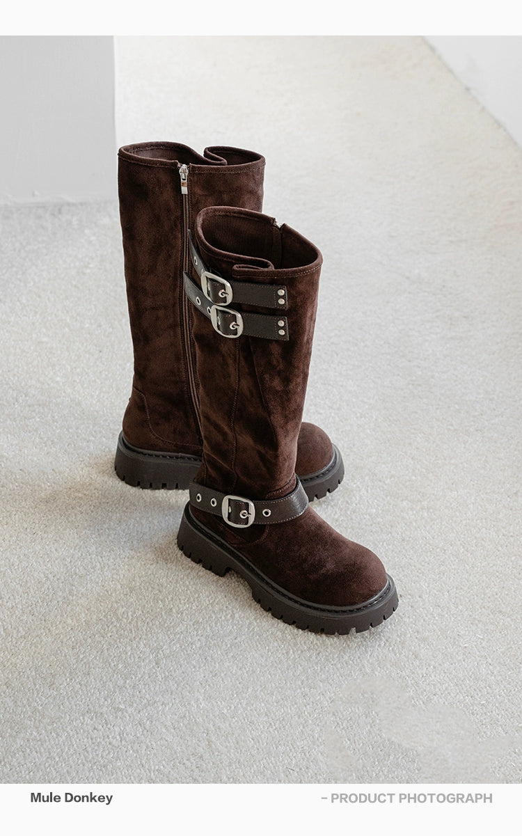 Donkey Suede Over Knee Belt Buckle Western Boots