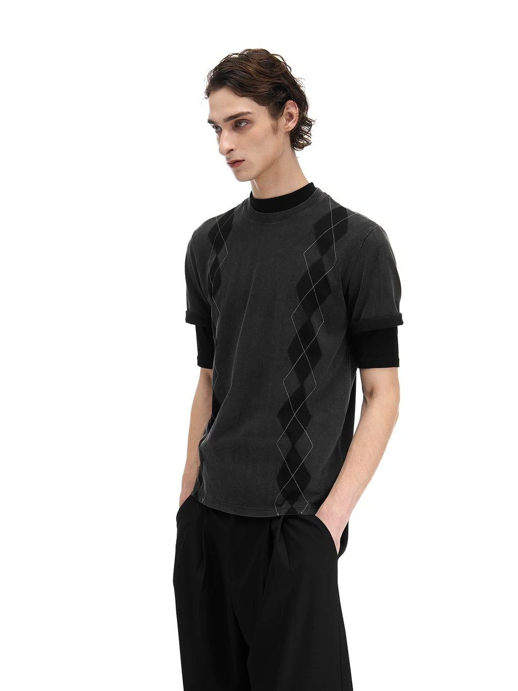 Slight Vogue Embroidery Patch Front Shoulder Casual Tee