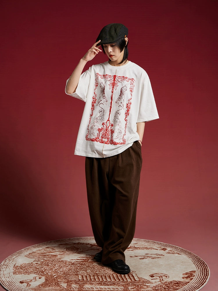 Officill Stitching Loose Round Neck Retro Tee