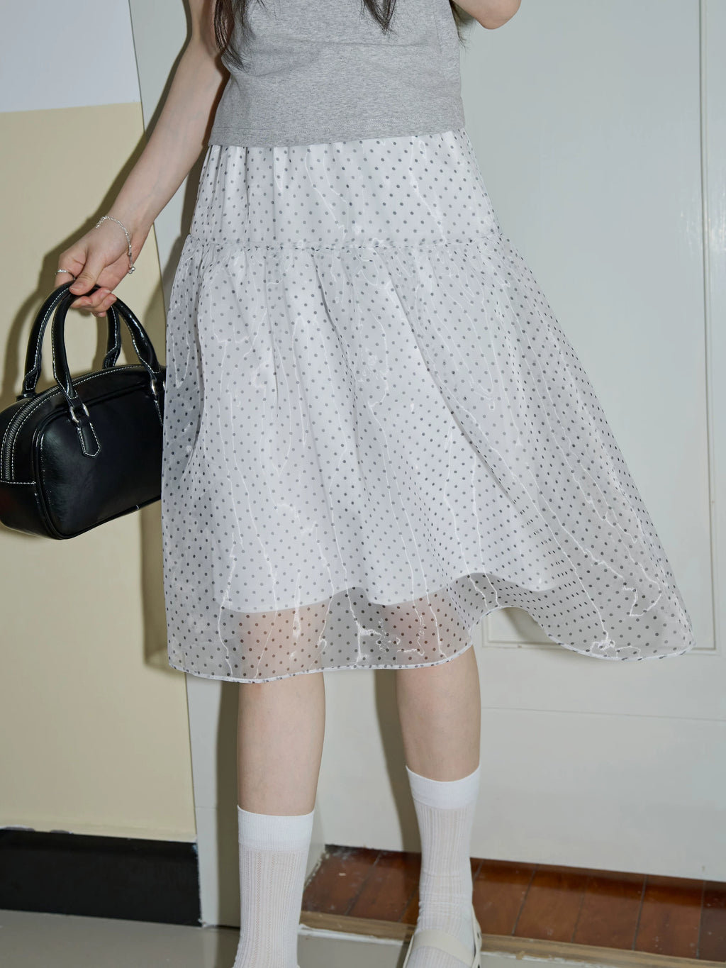 XUJING High-waisted Mesh Polka Dot Skirt