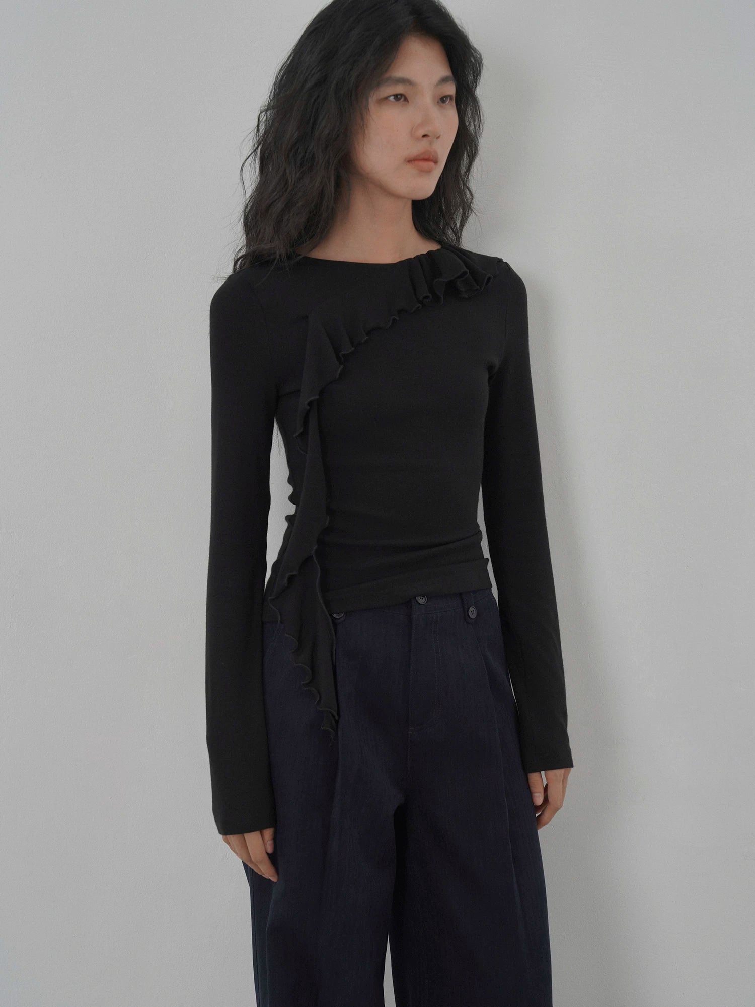 Eighthmonth Single-sided Fungus Edge Slimming Looklong Sleeves