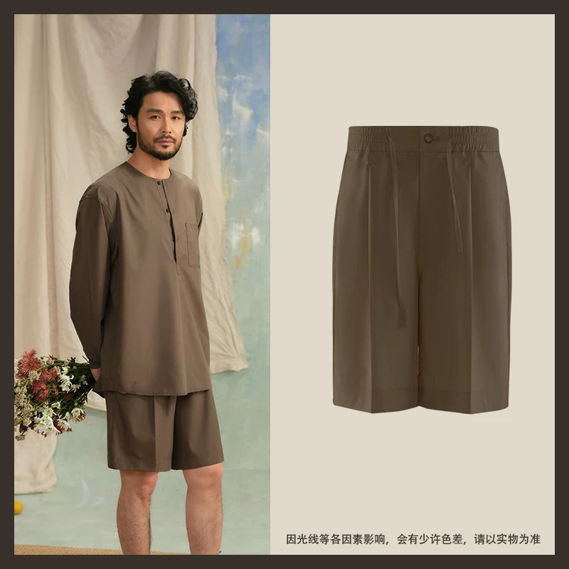 CULTUM Lazy Drawstring Single-pleated Straight-leg Loose Shorts