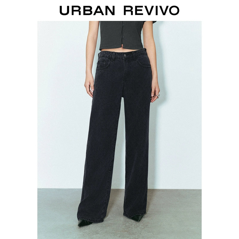 URBAN REVIVO Rhombus Dark Texture Casual Trousers