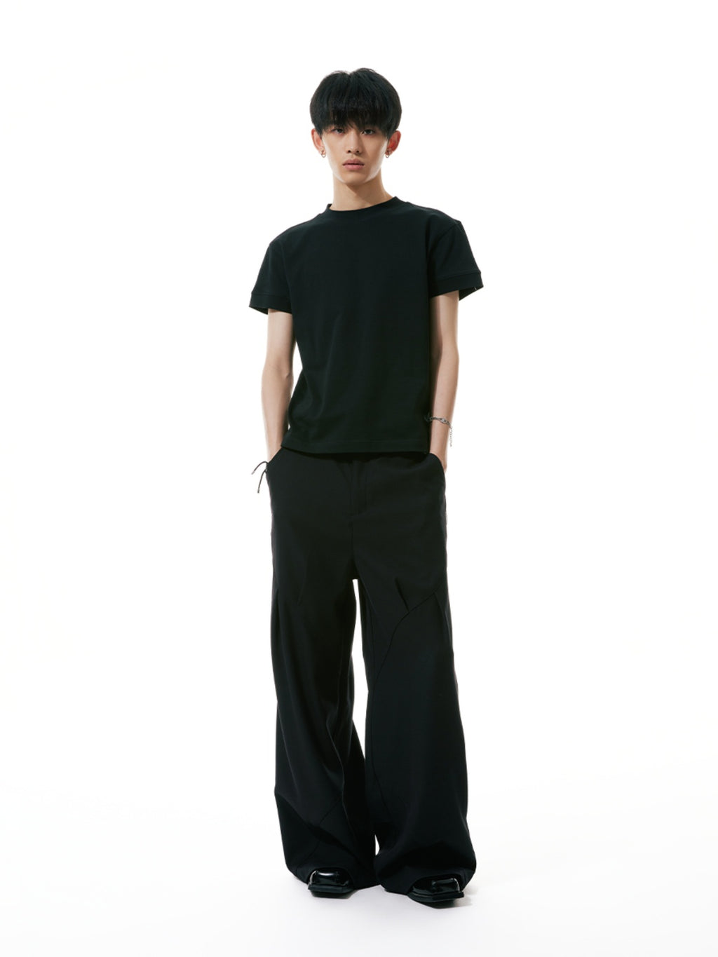 FUNKYFUN Front Shoulder Thread Cuff Versatile Backing Tee