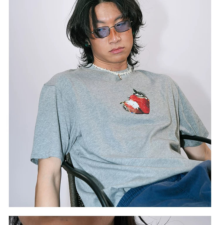 O3PARK Strawberry Print Knitted Tee