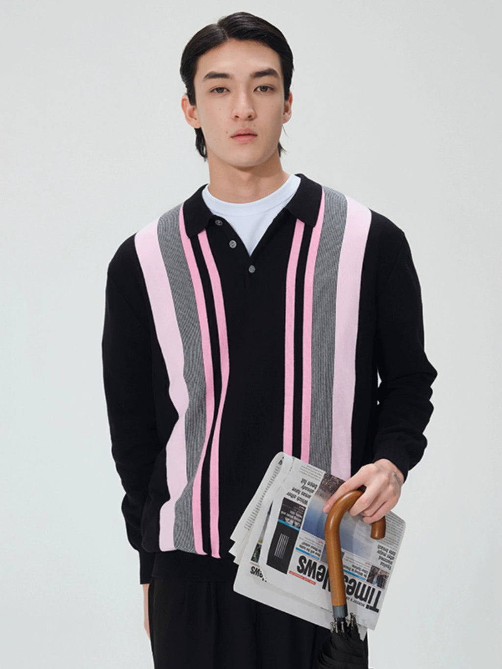 LIVINGTOWN Retro Casual Loose Contrasting Color Knitted Bottoming Shirt POLO Shirt