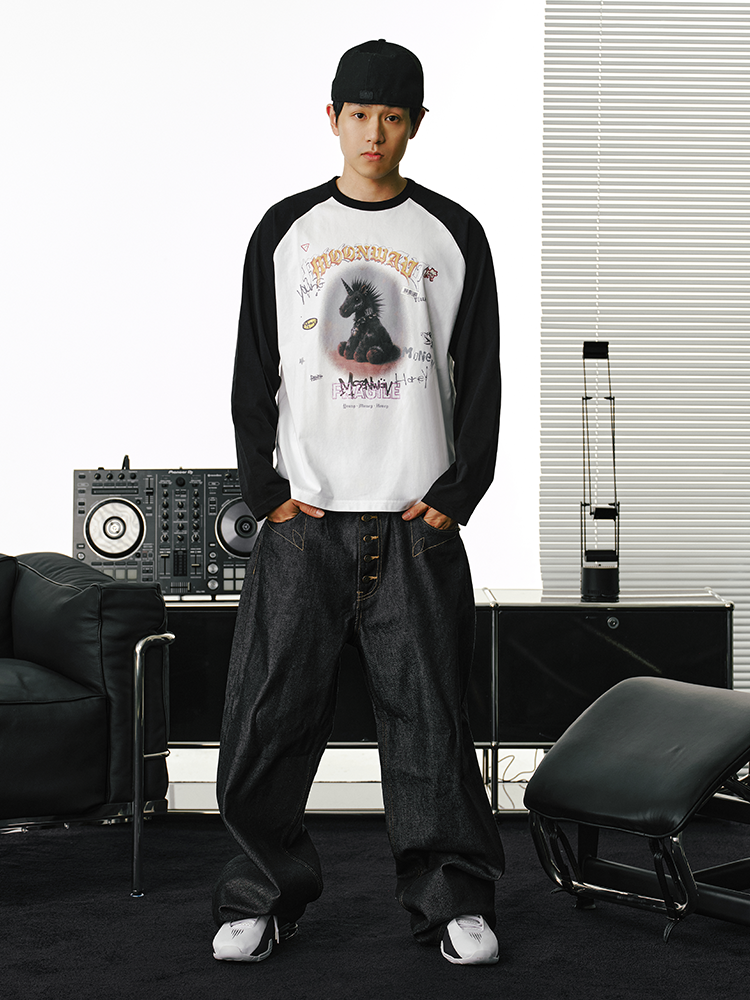 MOONWAV Unicorn Print Shoulder Sleeve Long Sleeve