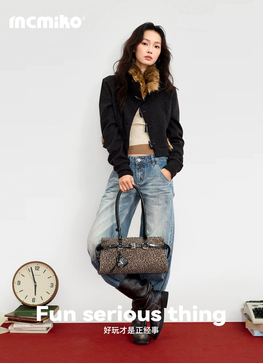 Mcmiko Vintage Leopard Print Shoulder Bag