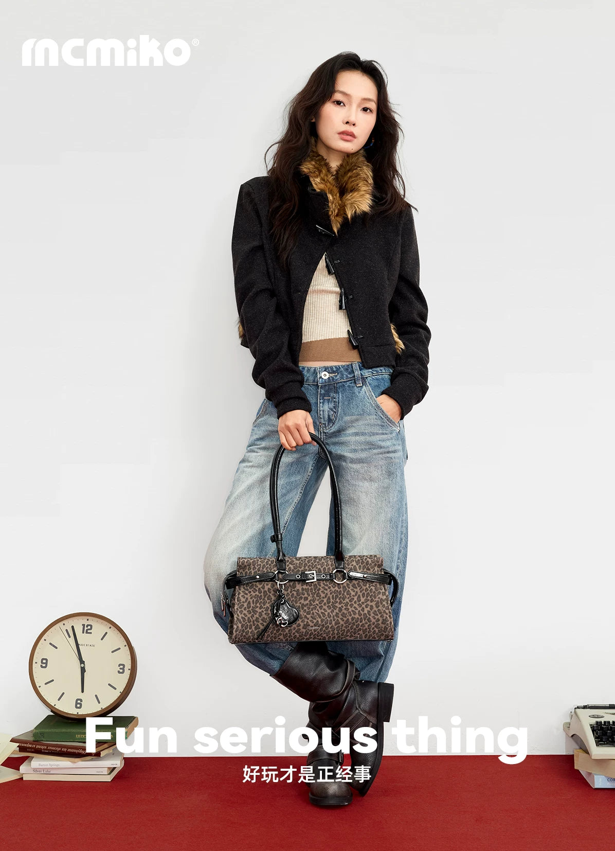 Mcmiko Vintage Leopard Print Shoulder Bag