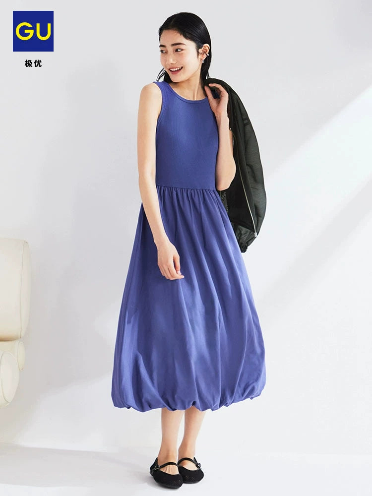 GU Bubble Bud Sleeveless Long Skirt Big Swing Skirt