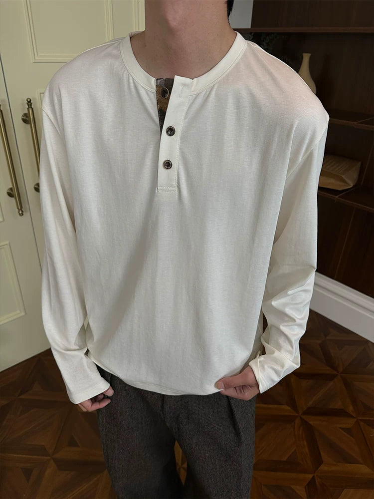 KREATE Contrast Henry Neck Bottom Shirt Long Sleeve
