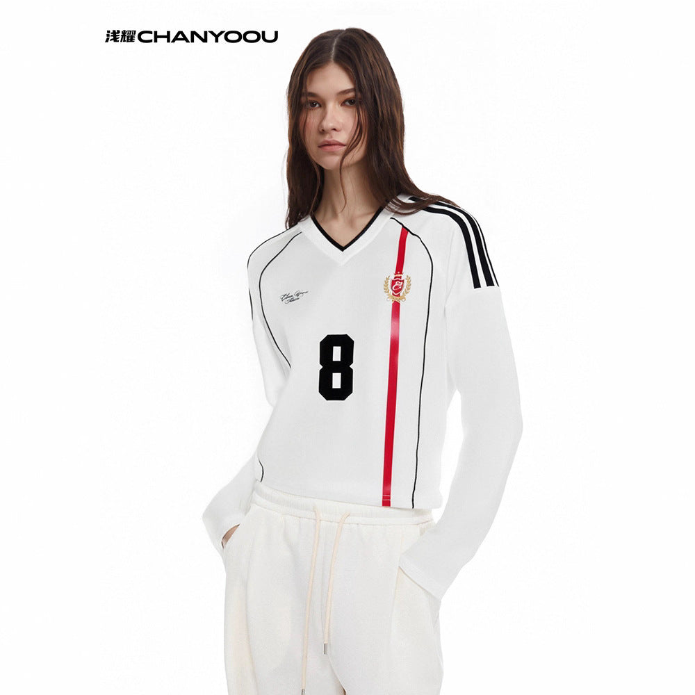 CHANYOOU Vintage Striped V-Neck Sports Long Sleeve