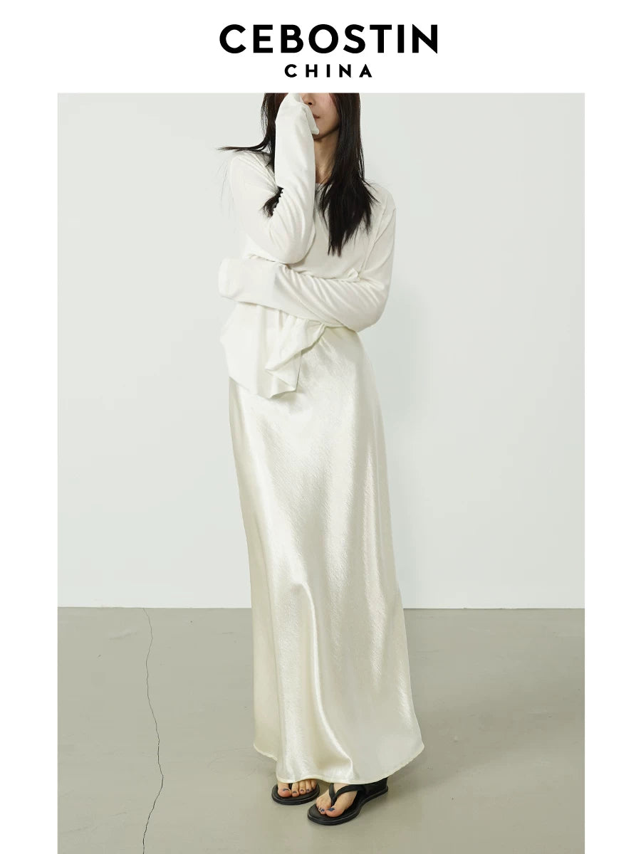 Cebostin High-end Temperament Simple and Versatile Long A-shaped Skirt