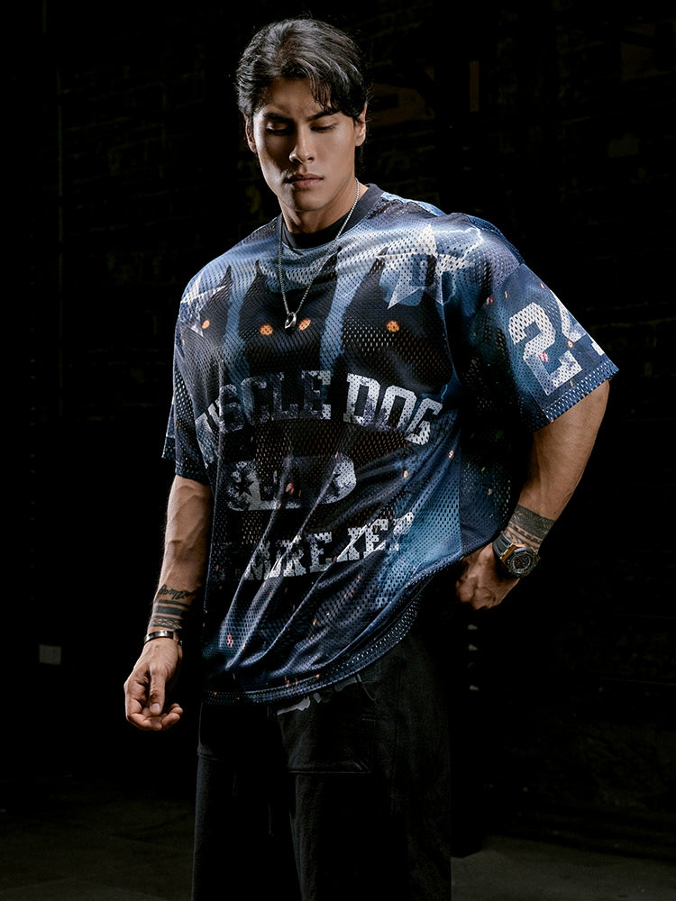 Muscle Dog Gradual Change Mesh Breathable Casual Tee
